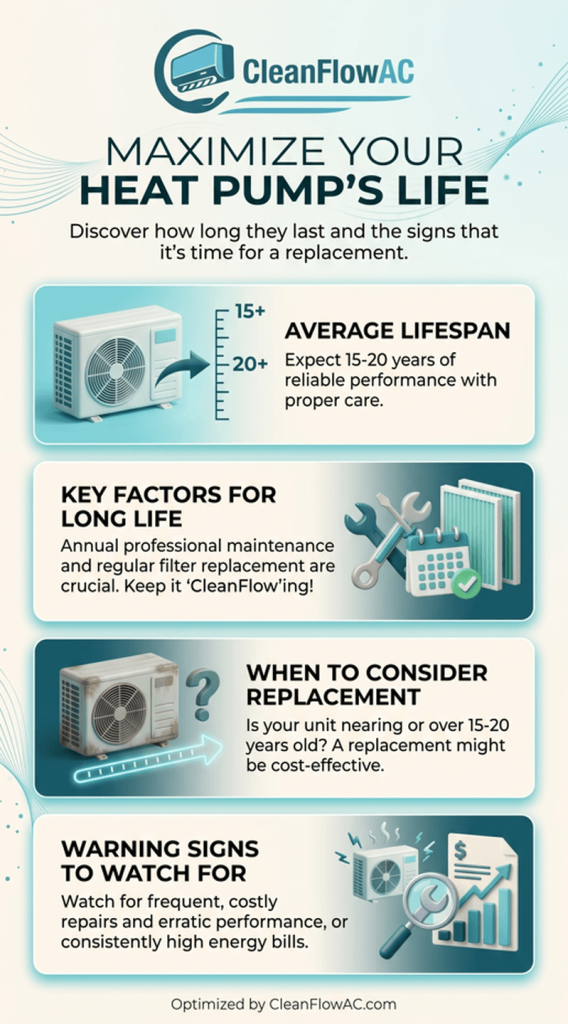 How Long Do Heat Pumps Last? Lifespan Guide & When To Replace 2 Infographic of Heat Pump Lifespan: How Long Do They Last & When to Replace?